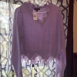Purple Frayed Hem Sweater